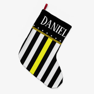 Personalized Thin Yellow Line Dispatcher Flag Large Christmas Stocking