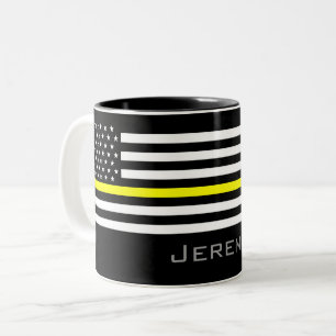 Personalized Thin Yellow Line Dispatcher Flag Two-Tone Coffee Mug