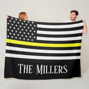 Personalized Thin Yellow Line Flag Fleece Blanket