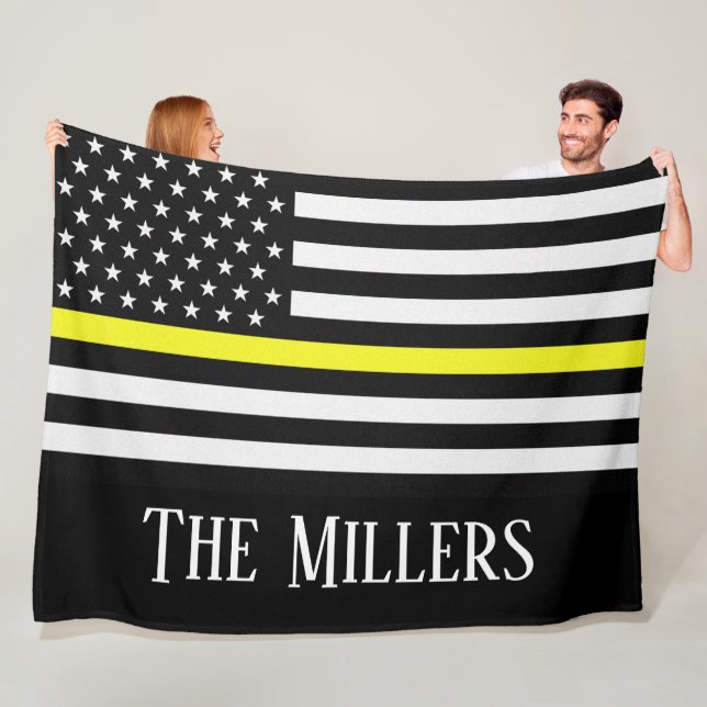 Personalized Thin Yellow Line Flag Fleece Blanket (In Situ)