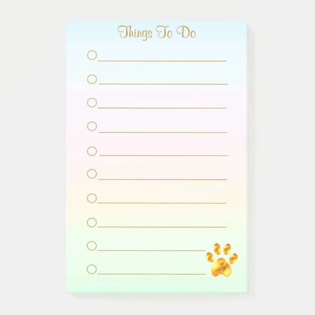 Personalized Things To Do & Golden Paw Post-it Notes (Front)
