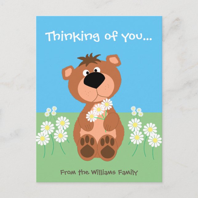 Personalized Thinking Of You Cute Funny Bear Postcard (Front)