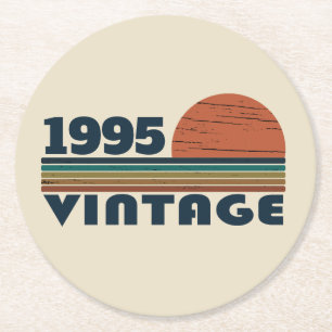 Personalized thirty vintage 30th birthday party round paper coaster