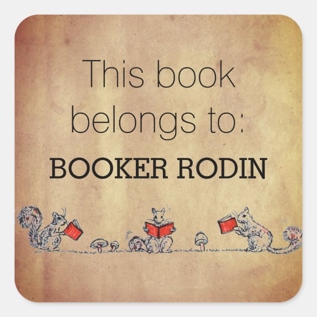 Personalized This Book Belongs to Bookplate Cute Square Sticker (Front)