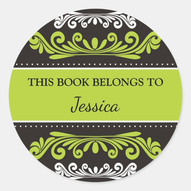 Personalized This Book Belongs To Green Classic Round Sticker (Front)