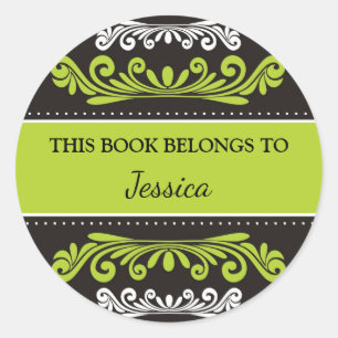 Personalized This Book Belongs To Green Classic Round Sticker