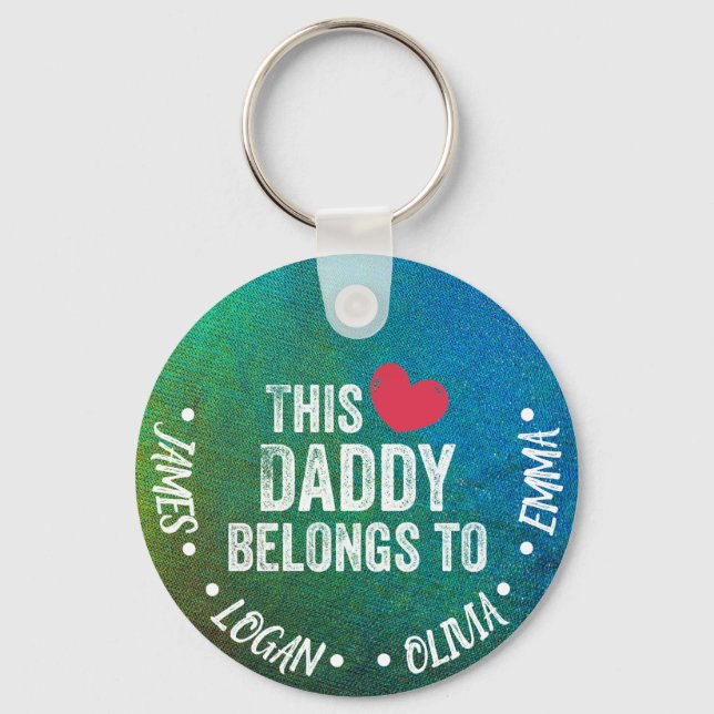 Personalized This Daddy belongs to Custom Names Keychain (Front)