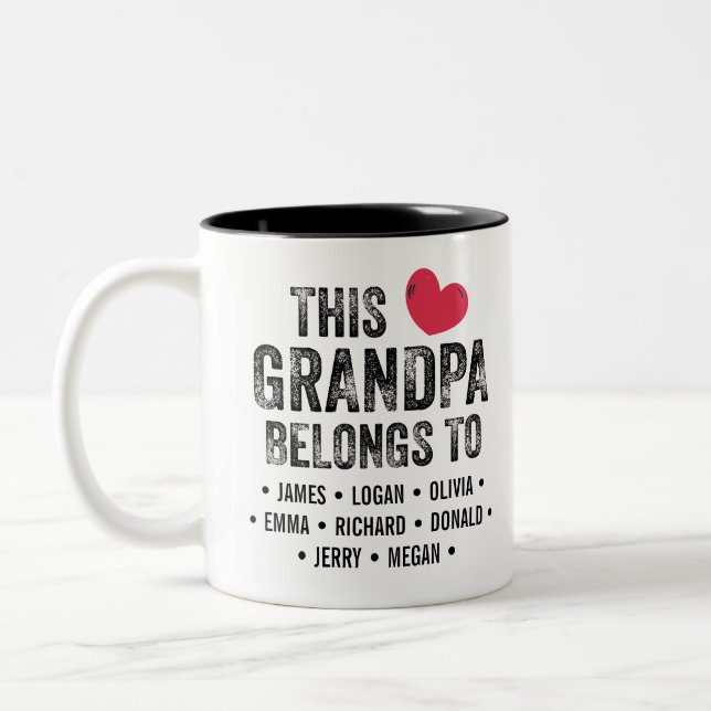Personalized This Grandpa belongs to Custom Names Two-Tone Coffee Mug (Left)
