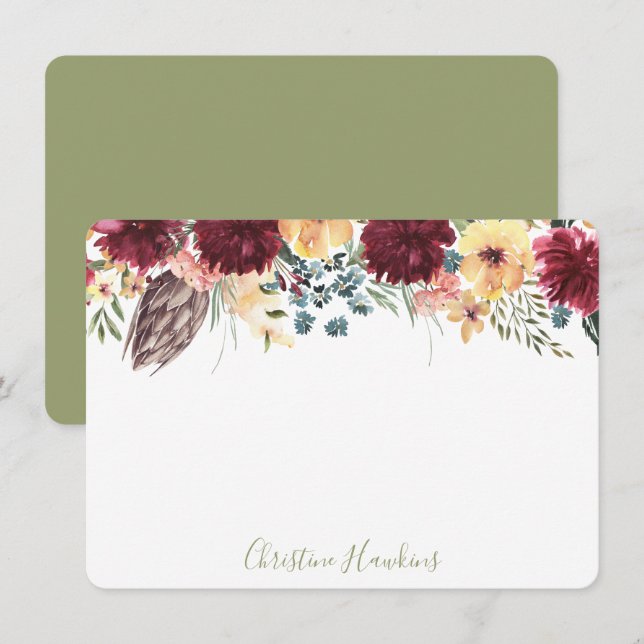 Personalized Thistle Watercolor Wine Floral Blooms Card (Front/Back)