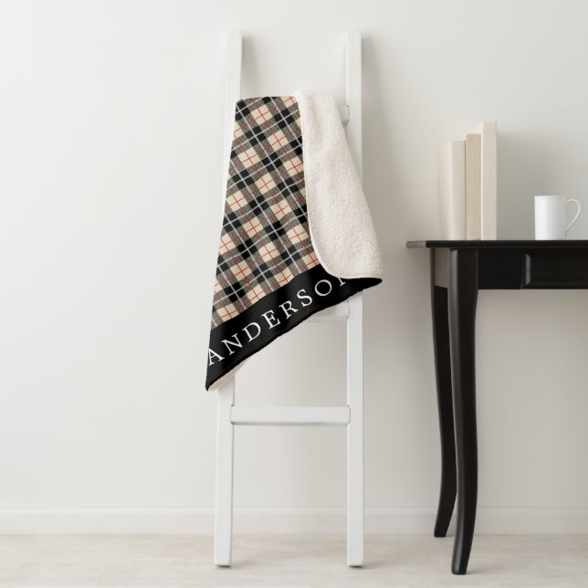 Personalized Thompson Camel Tartan Plaid Pattern Sherpa Blanket (In Situ)