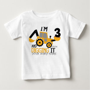 Personalized Three 3rd Birthday Construction Baby T-Shirt