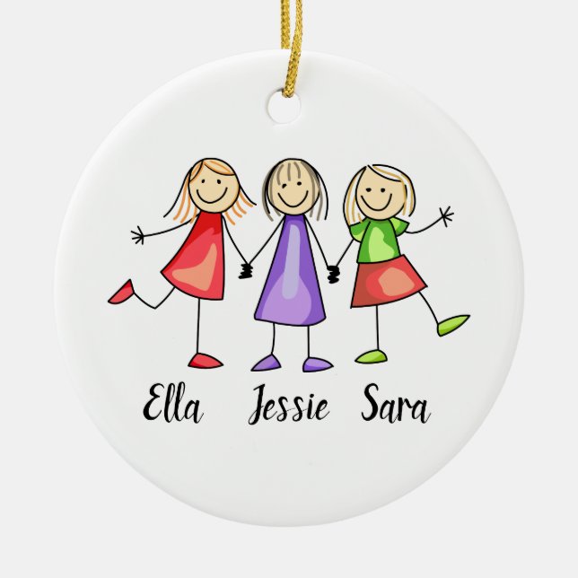 Personalized Three Children Ceramic Ornament (Front)