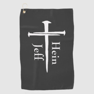 Personalized Three Nails White Cross Christian Golf Towel