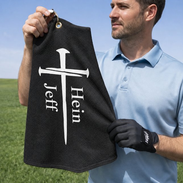 Personalized Three Nails White Cross Christian Golf Towel (Creator Uploaded)