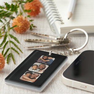 Personalized Three Photo and Text Keychain