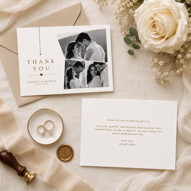 Personalized Three Photo Wedding Thank You  Card (Creator Uploaded)