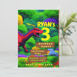 Personalized three rex birthday invitation