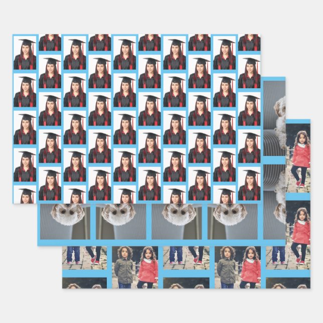 Personalized Three Unique Photos Wrapping Paper Sheet (Set)