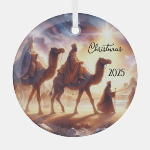 Personalized Three Wise Men Caravan  Glass Ornament