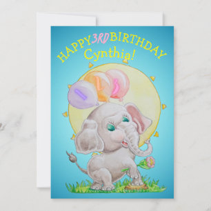 Personalized Three Years Old Girls Birthday Card
