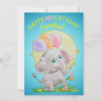 Personalized Three Years Old Girls Birthday Card