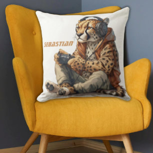Personalized Throw Pillow Gamer Cheetah for Kids