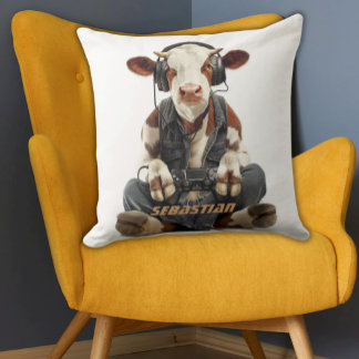Personalized Throw Pillow Gamer Cow for Kids