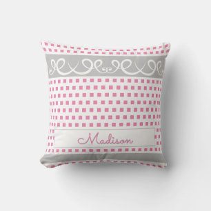 Personalized Throw Pillow with Pink Squares Design