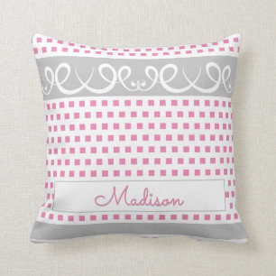 Personalized Throw Pillow with Pink Squares Design