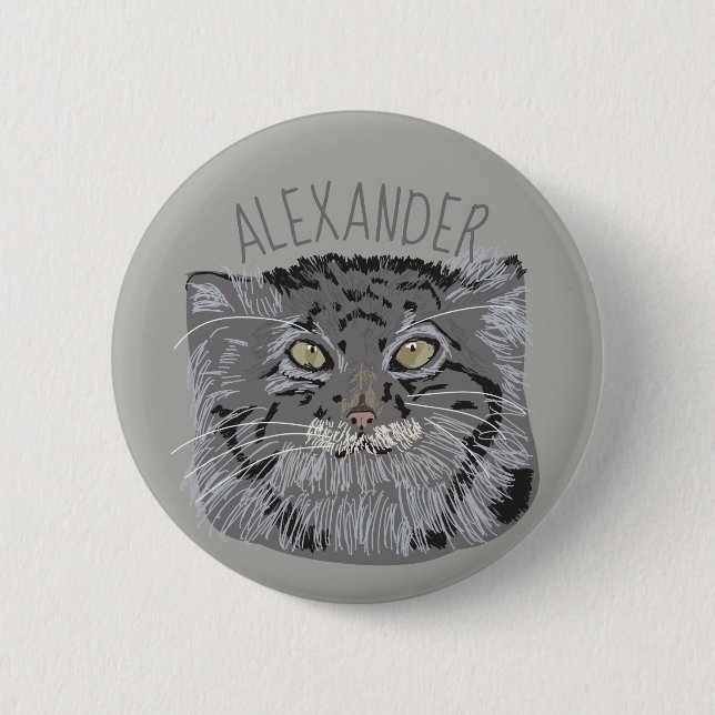 Personalized Tibetan Pallas Cat Button in Grey (Front)