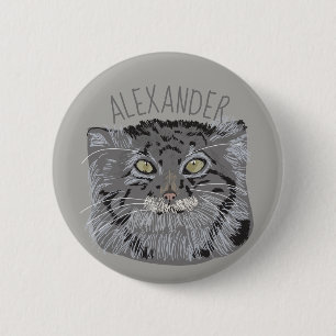 Personalized Tibetan Pallas Cat Button in Grey