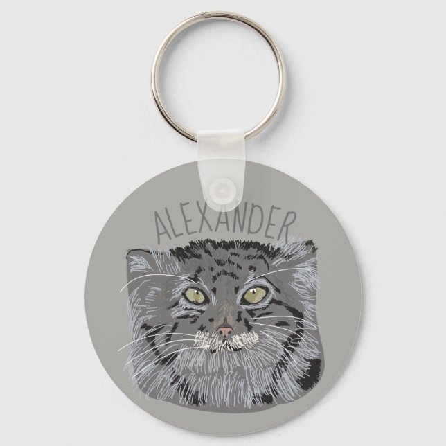 Personalized Tibetan Pallas Cat Grey Keychain (Front)