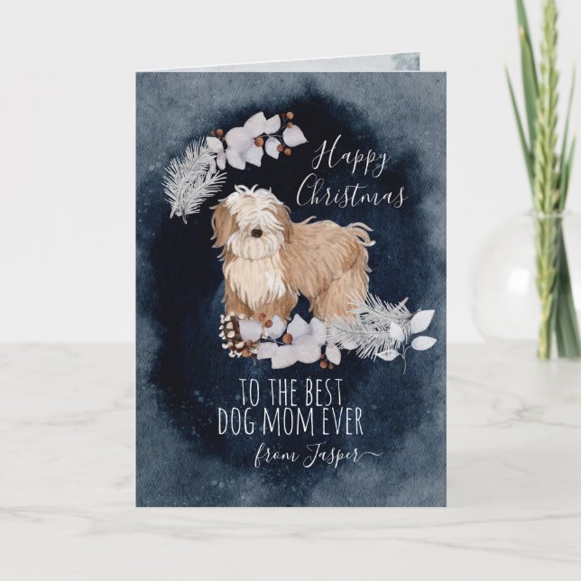 Personalized Tibetan Terrier Mom Christmas Holiday Card (Front)