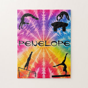 Personalized Tie-Dye Gymnastics Events Jigsaw Puzzle