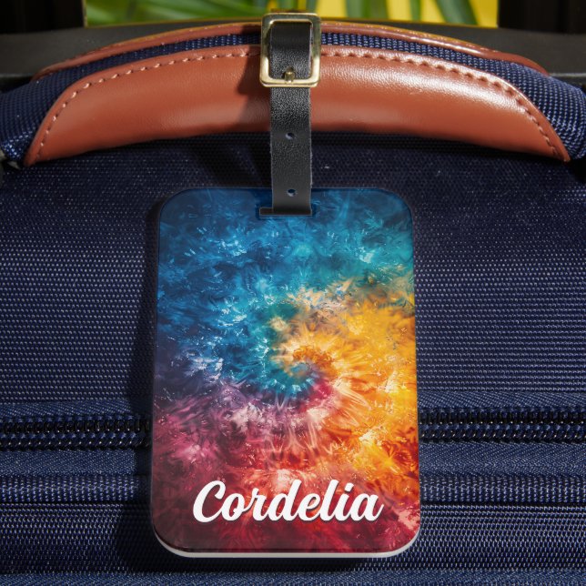 Personalized Tie Dye Luggage Tag with Custom Name (Front Insitu 2)