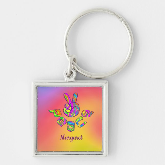 Personalized Tie Dye Peace Keychain (Front)