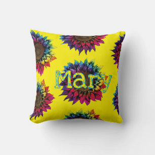 Personalized Tie-Dye Sunflower Throw Pillow 