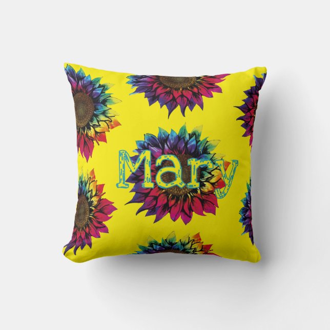 Personalized Tie-Dye Sunflower Throw Pillow  (Front)