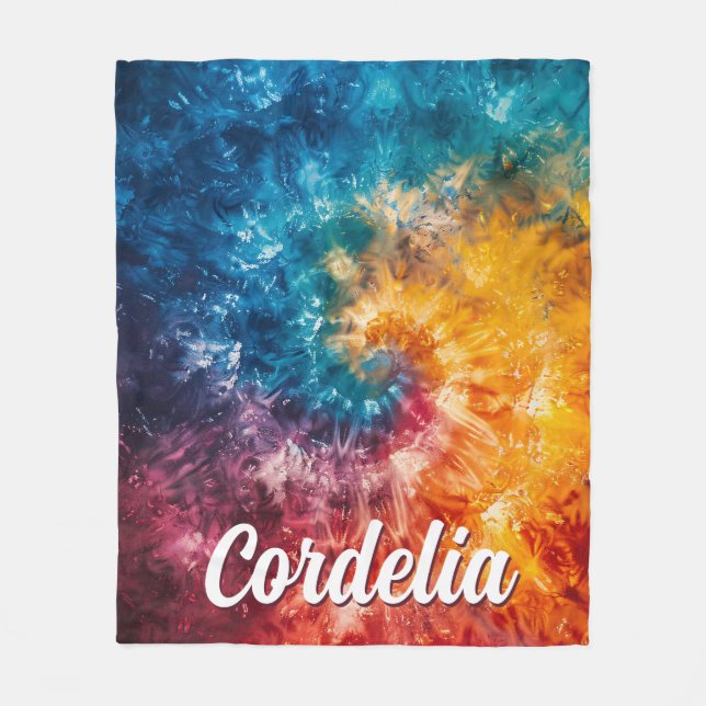 Personalized Tie Dye Throw Blanket with Name (Front)