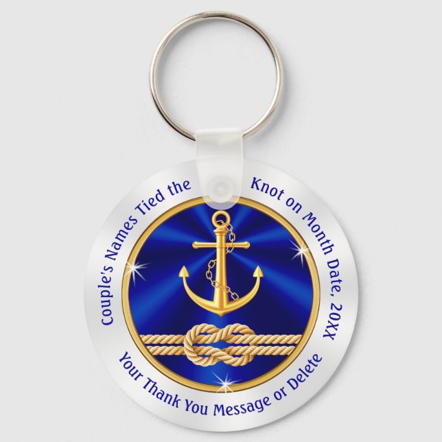Personalized Tie the Knot Wedding Favours Nautical Keychain (Front)