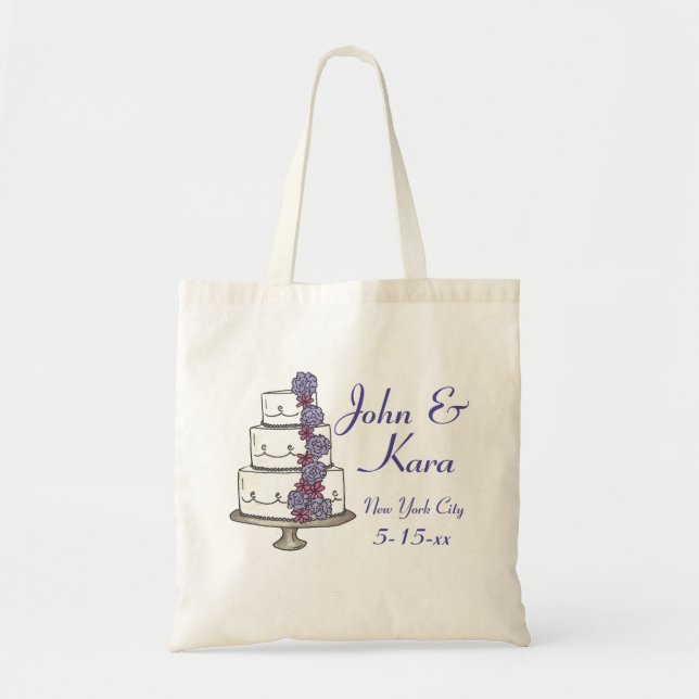 Personalized Tiered Wedding Cake w/ Flowers Tote (Front)