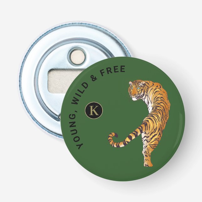 Personalized Tiger Monogram Green Background Bottle Opener (Front)