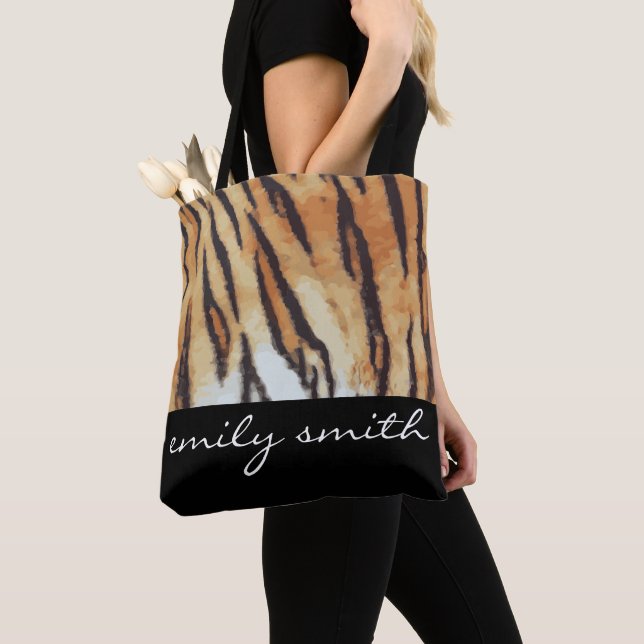 Personalized Tiger Pattern Tote Bag (Close Up)