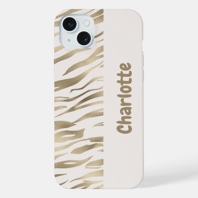 Personalized Tiger print Gold iPhone Case (Back)