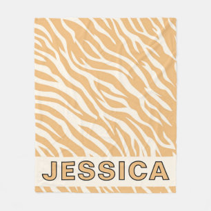 Personalized Tiger Stripe Tan Cream Aesthetic Fleece Blanket