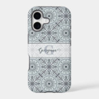 Personalized Tiled Floral Harmony Grey Mandala