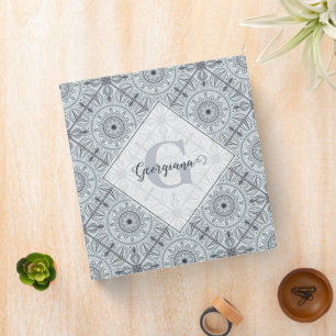 Personalized Tiled Floral Harmony Grey Mandala Binder