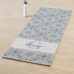 Personalized Tiled Floral Harmony Grey Mandala Yoga Mat