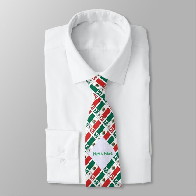 Personalized Tiled Mexico Flag Men’s Tie (Tied)