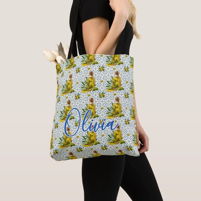 Personalized Tiled Pattern Olives Tote Bag (Close Up)